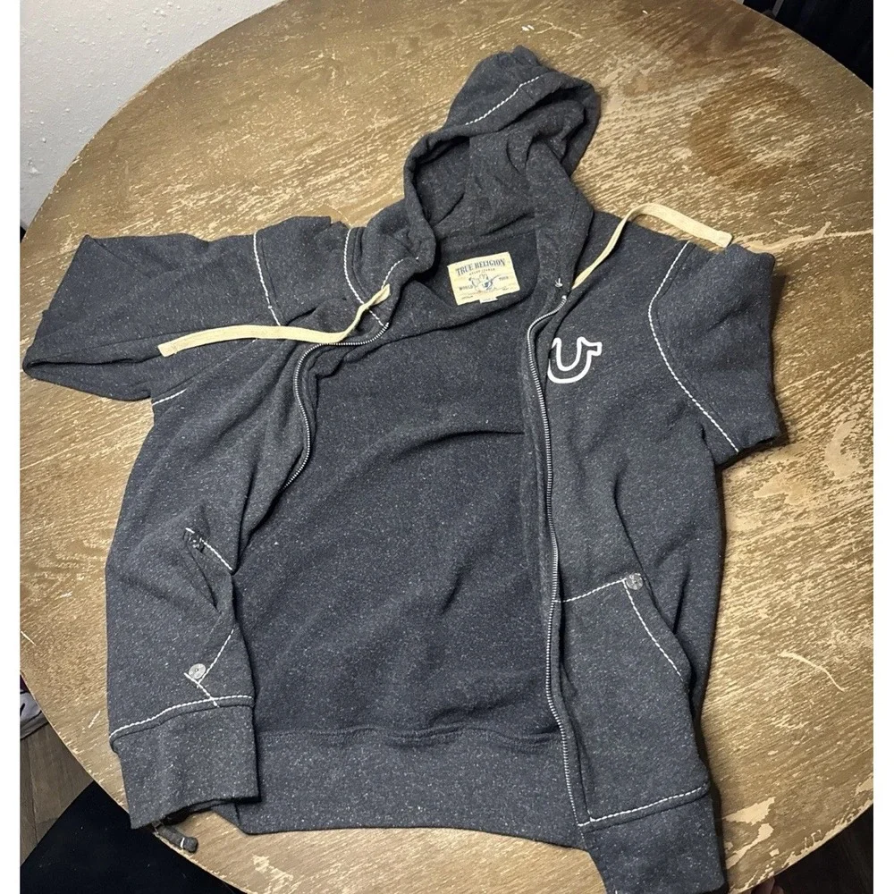 True Religion Mens Large Hoodie Full Zip Sweater Jacket Y2K
